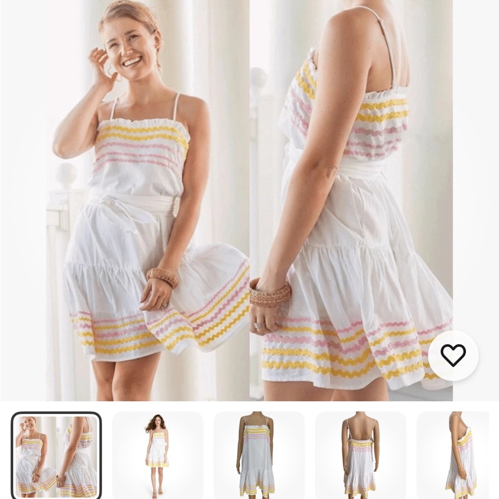 Lisa Marie Fernandez White Mini Dress with Yellow and Pink Ric-Rac
